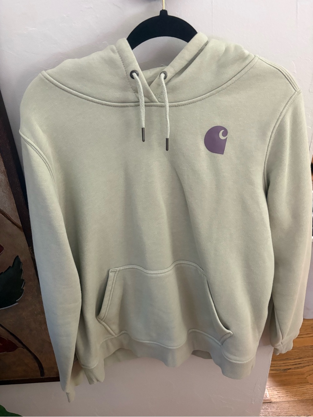 Carhartt Crewneck Hoodie in Sage with Purple Logo